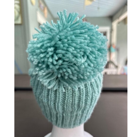 Hand-Knitted Winter Hat with Pom-Pom – Soft Blue Cable Beanie - Picture 9 of 12